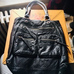 🖤💋Grunge/ 90s Black Pleather Purse w/ Silver